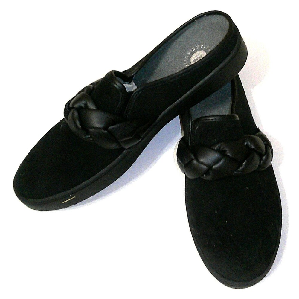 New Revitalign Womens Shoes Mules Black 11 Orthotic Suede Braided Slip On NWOB